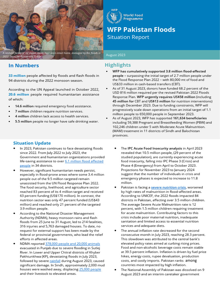 PAK External Sitrep August 2023 | PDF | World Food Programme | Food ...