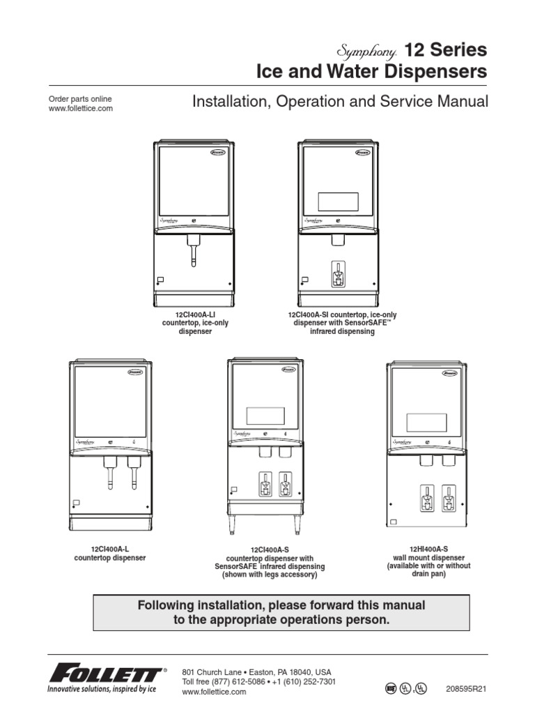 Follett Symphony 12 Series Ice Machine Manual PDF Screw Sink