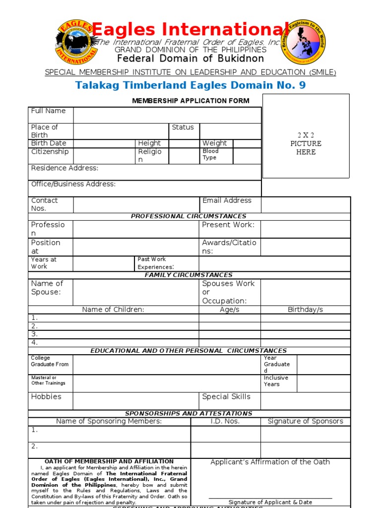 Eagles International Membership Application | PDF | Career & Growth ...