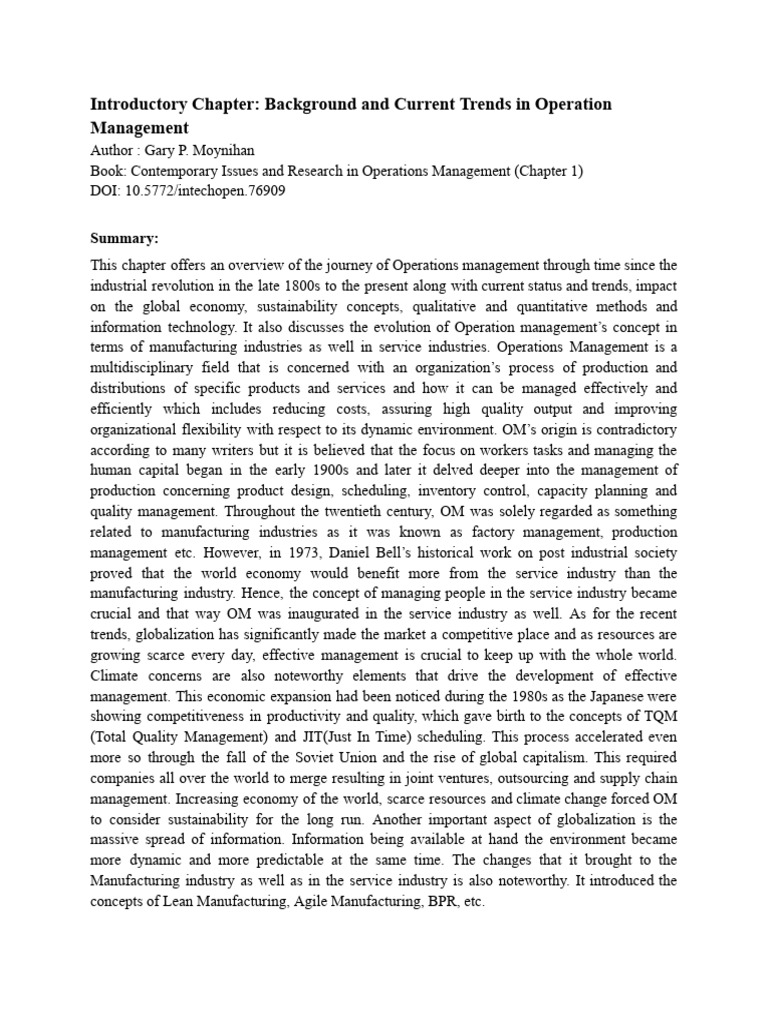 Summary introductory chapter background and current trends in
