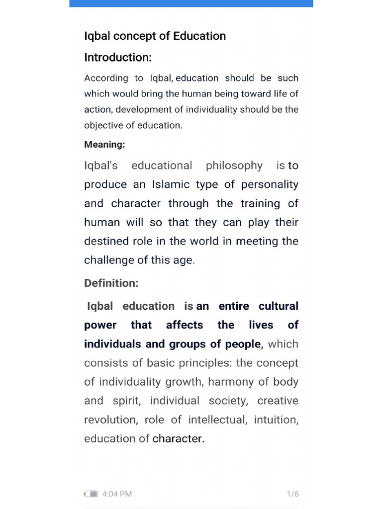 Iqbal s concept of education pdf