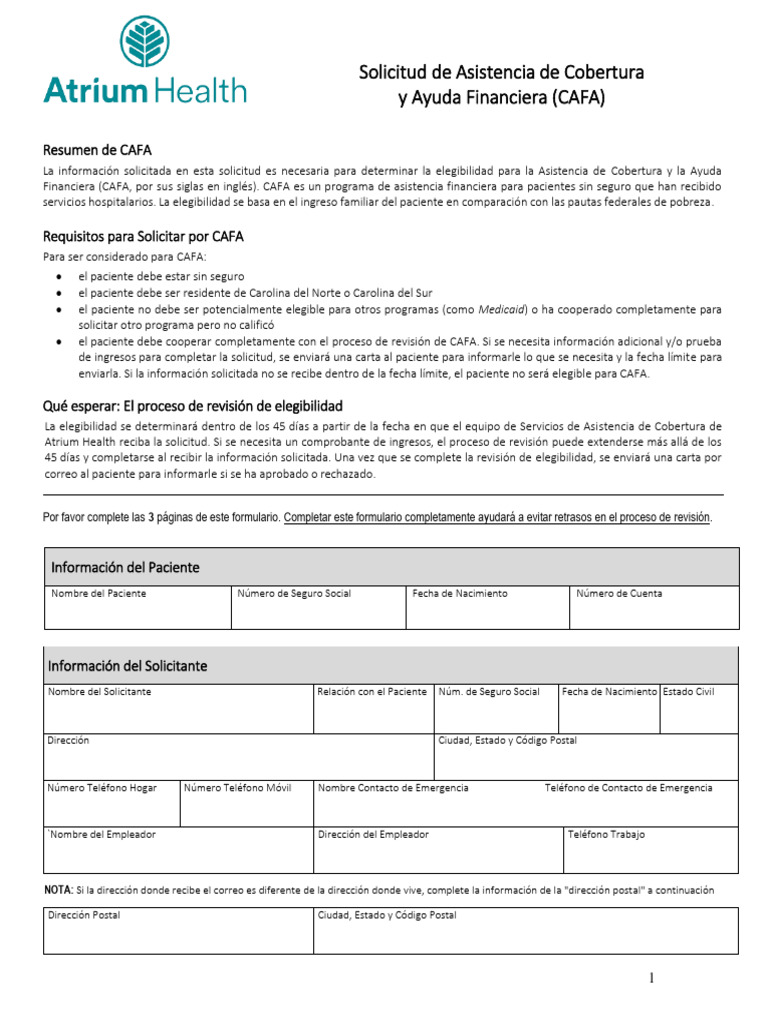 Asistencia Financiera CAFA para Pacientes | PDF | Seguro