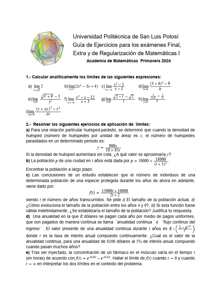 Guía Final Mate I Primavera 2024 | PDF | Ecuaciones
