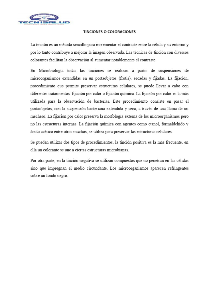 4.tinciones o Coloraciones | PDF | Tinción | Las bacterias
