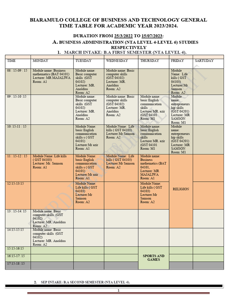 Final Draft Time Table 040759 PDF Computing Information Technology