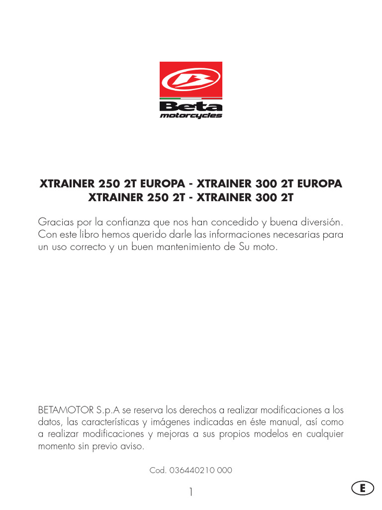 Manual de Uso Beta Xtrainer 250/300 | PDF | Motocicleta | Carburador