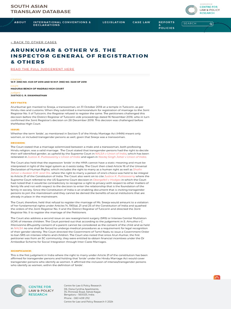 Arun Kumar v. Inspector General, 22nd April 2019 | PDF