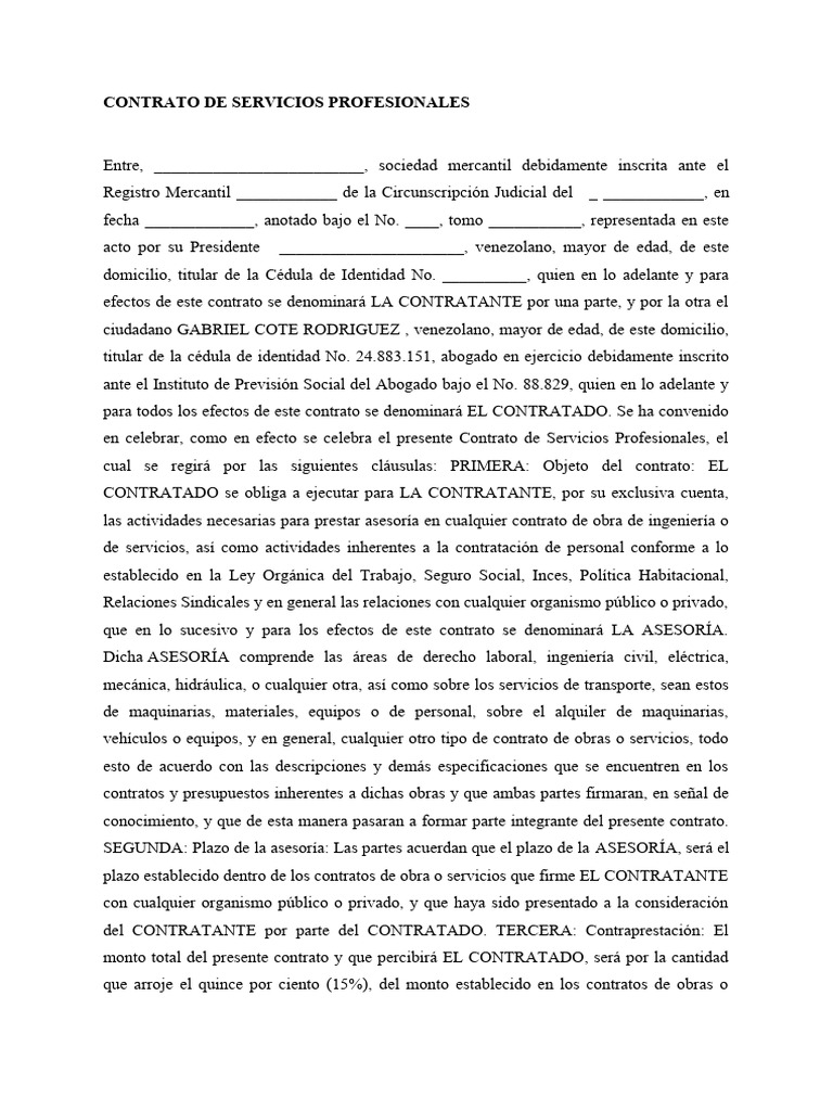 Contrato de Servicios Profesionales en Venezuela | PDF | Documento de ...