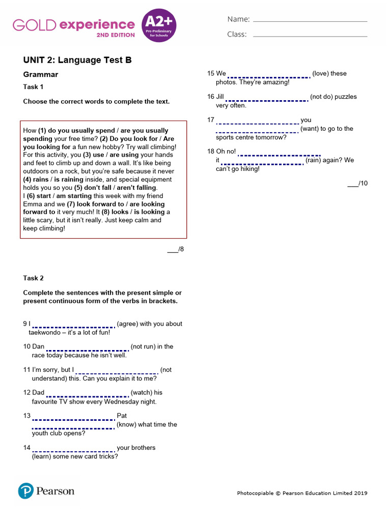 Gold Exp A2P U2 Lang Test B | PDF