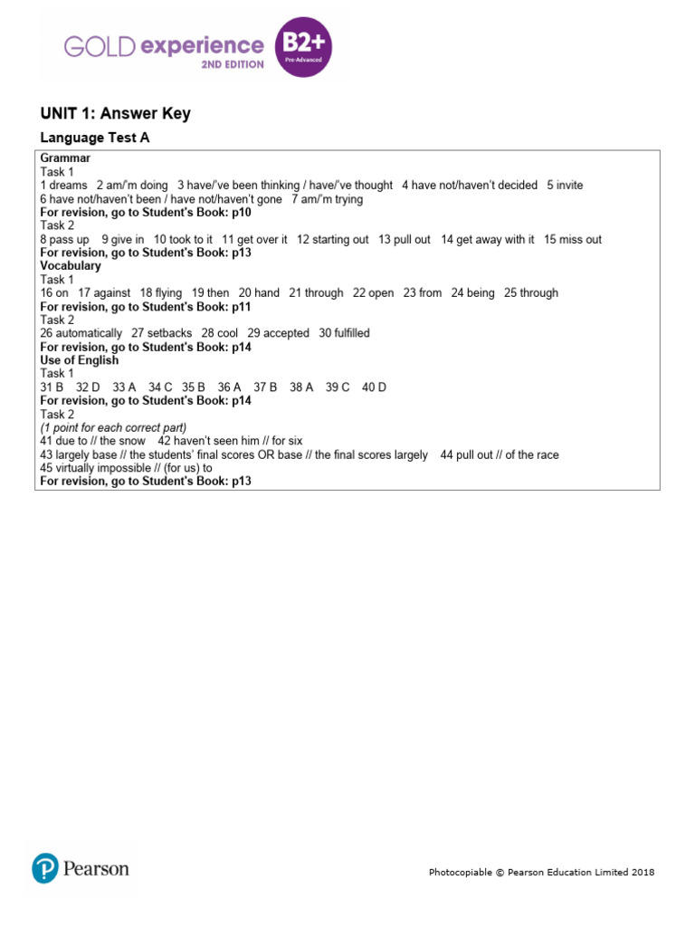 Gold Exp B2P U1 Lang Test AK | PDF
