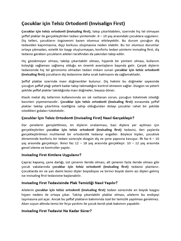 500 - Çocuklar Için Telsiz Ortodonti (Invisalign First) | PDF