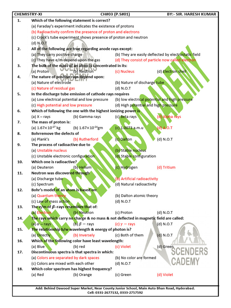 Xi Ch#03 p.s#01 Haresh-1 | PDF | Atoms | Atomic Orbital