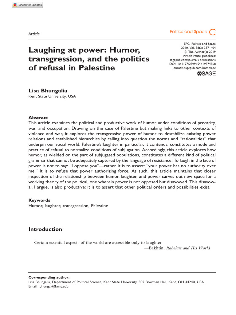 Humor's Political Power in Palestine | PDF | Laughter | Humour