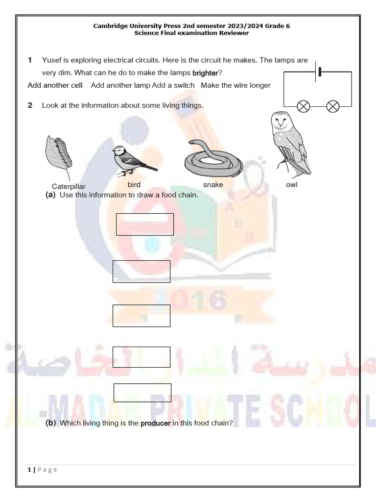 Final Science Reviewer Grade 6 s2 2024 Questions | PDF | Weight | Mass