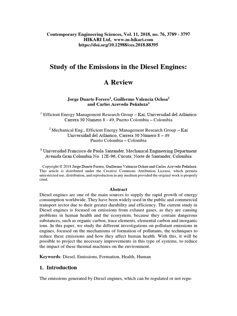Study of The Emissions in The Diesel Engines A Review | PDF | Exhaust ...