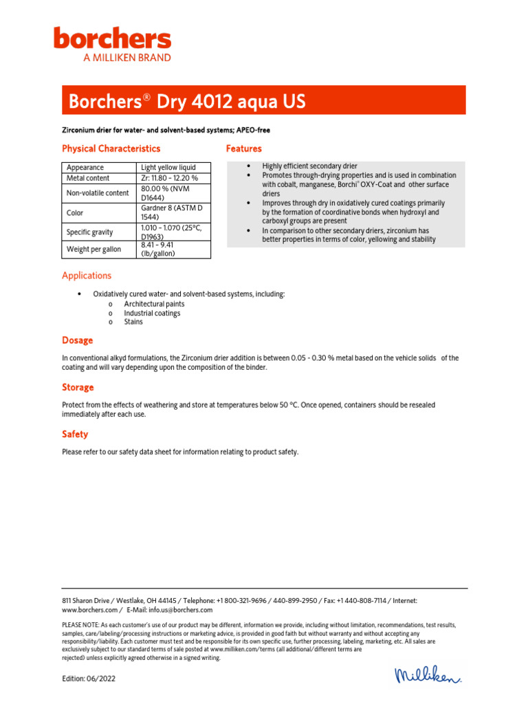 BorchersDry4012aquaUSTDS PDF Zirconium Paint