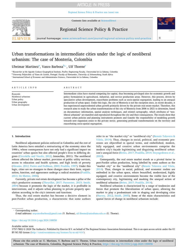 Urban Transformations In Intermediate Cities Under The Logic Of