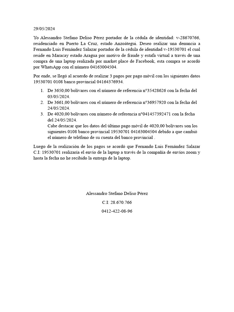 Denuncia por fraude en compra online | PDF | Finanzas y dinero ...