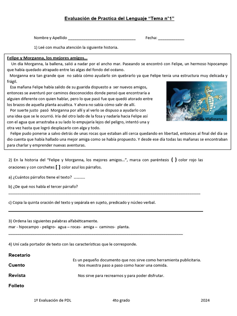 Evaluación de Practica Del Lenguaje | PDF | Artes del Lenguaje y ...