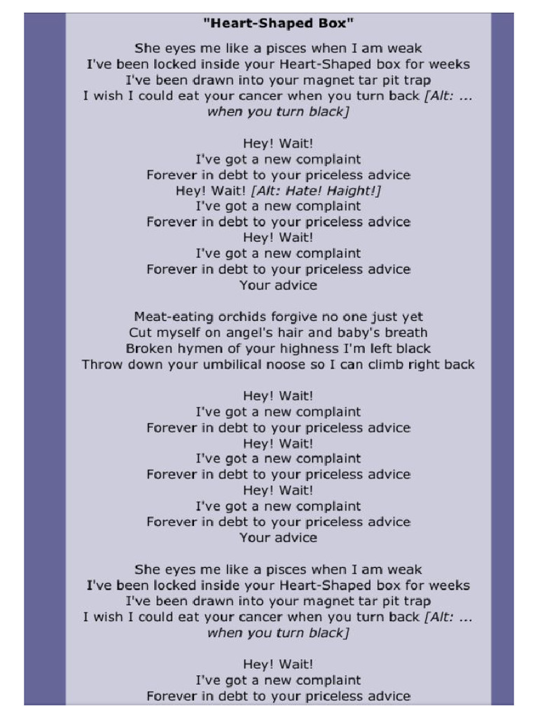 Heart shaped box lyrics pdf