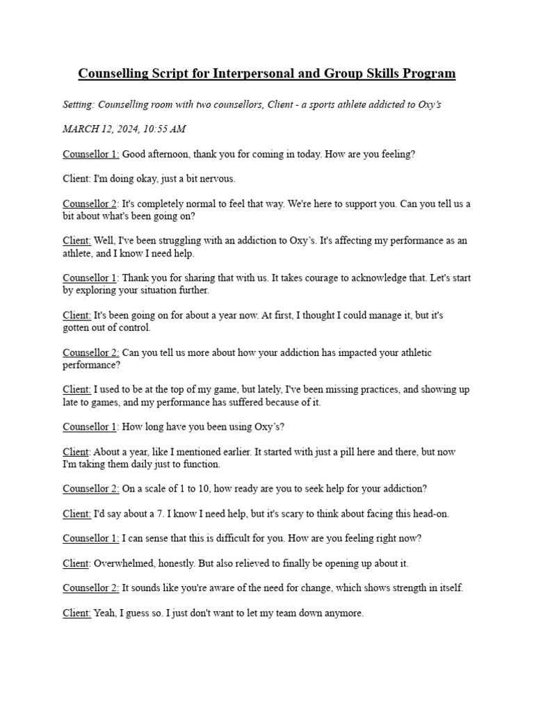 Counselling Script for Athlete's Oxy Addiction | PDF | Psychology ...