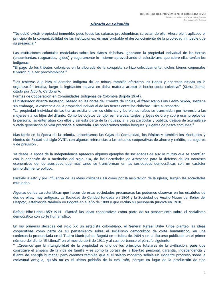 Historia en Colombia Del Cooperativismo | PDF | Cooperativa | Bancos