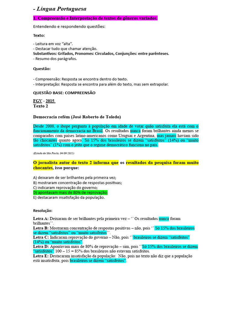 Compreensão e Interpretação de Textos | PDF | Pronome | Sintaxe