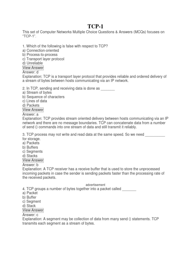 TCP Communication Concepts Explained | PDF | Transmission Control ...