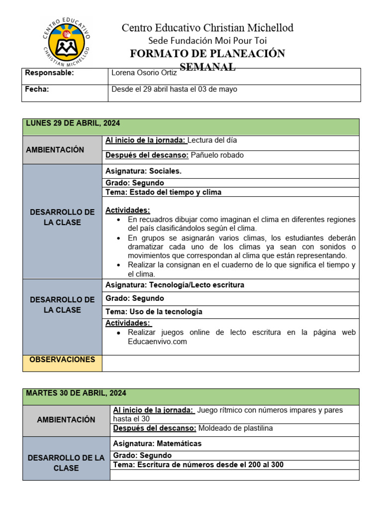 Semana 4 Y 5 Segundo Periodo Pdf
