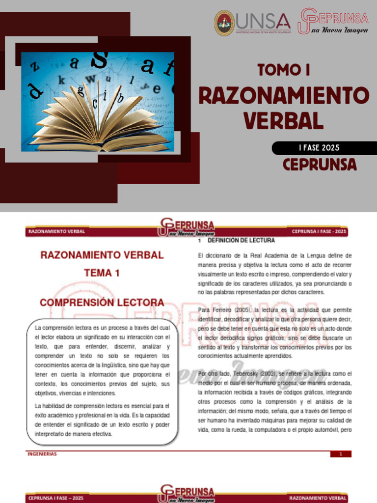 Tomo I - Raz Verbal | PDF | Comprensión lectora | Razonamiento deductivo