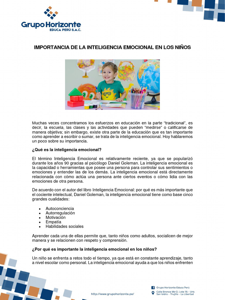 Importancia de la Inteligencia Emocional Infantil | PDF | Inteligencia ...