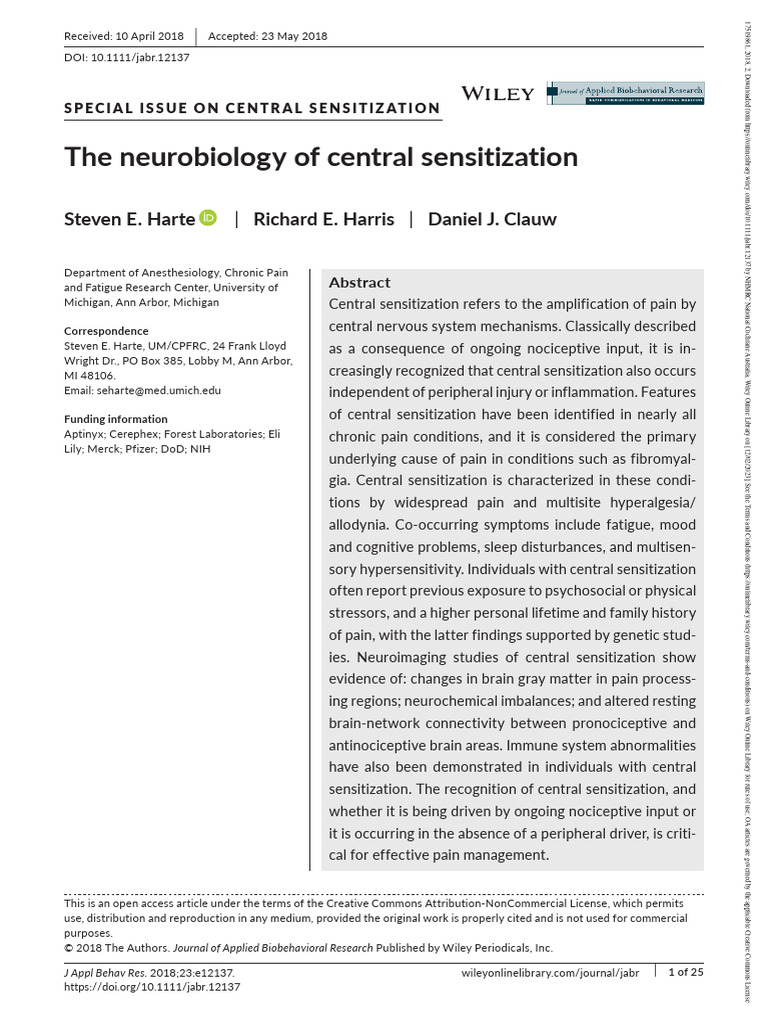 The neurobiology of central sensitization | Download Free PDF | Pain ...