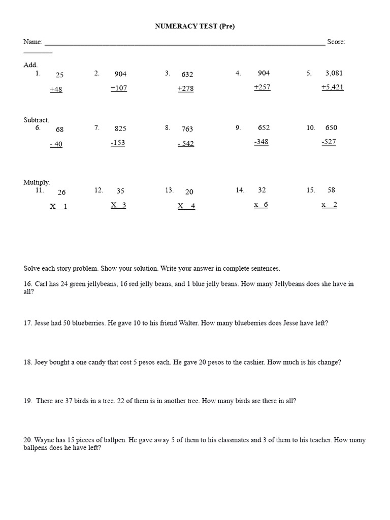 Numeracy Test Gr 2 Pdf