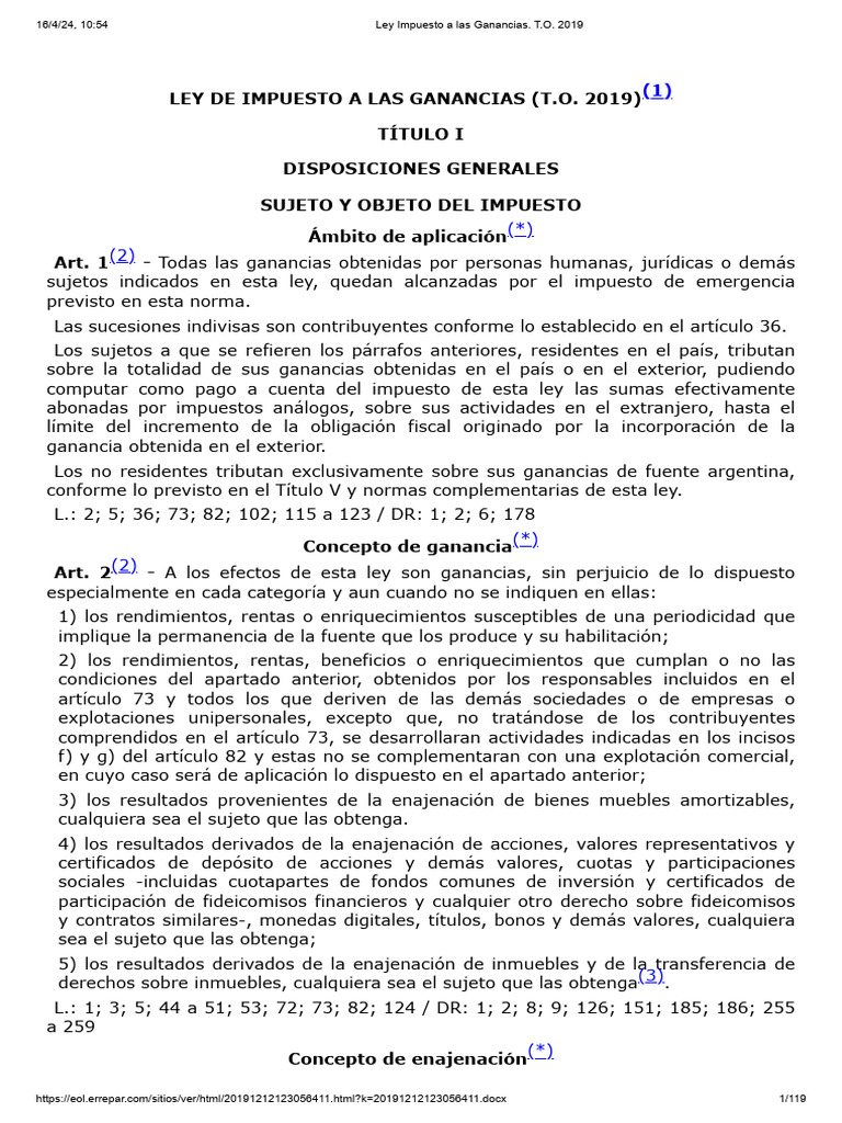 Ley Impuesto A Las Ganancias. T.O. 2019 | PDF | Impuesto sobre la renta ...