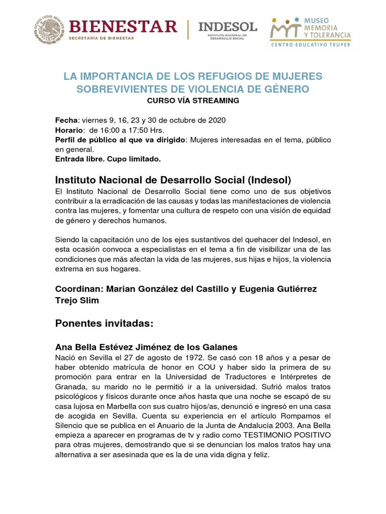 Refugios para Mujeres: Curso de Apoyo | PDF | Violencia | Educación en ...