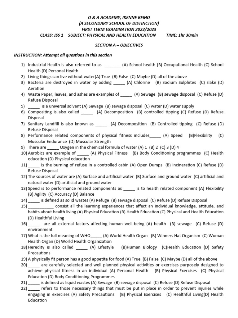 PHE (JSS 1) Download Free PDF Waste Waste Management