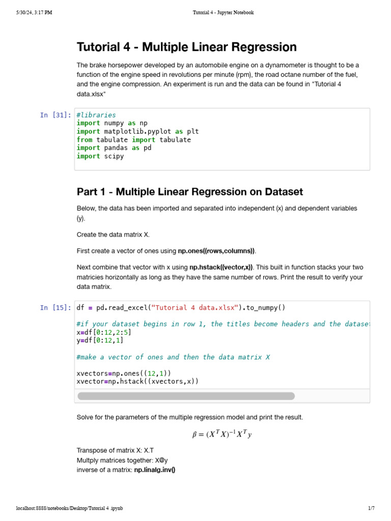 Tutorial 4 - Jupyter Notebook | PDF | Errors And Residuals | Matrix ...