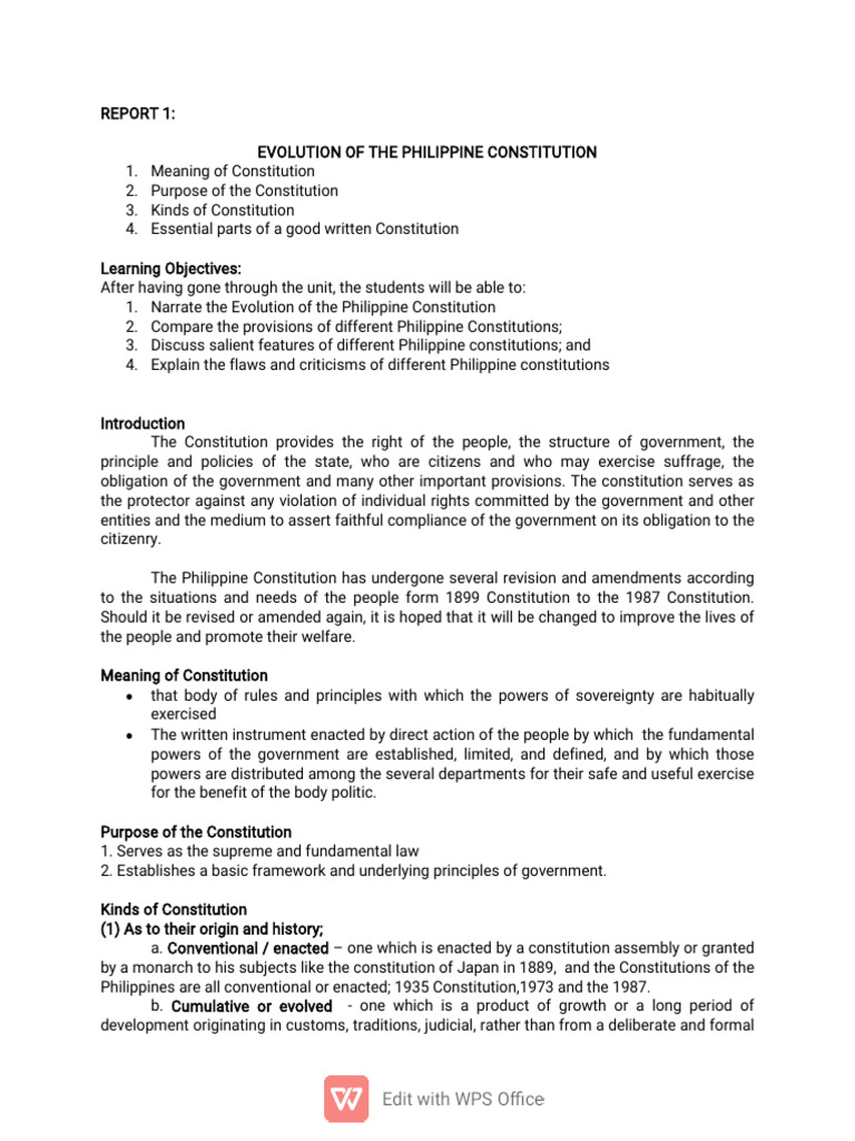 Philippine Constitution Evolution Overview | PDF | President Of The ...