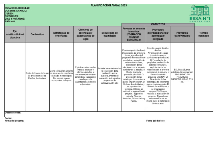 Planificación Anual de Proyectos 2023 | PDF | Evaluación | Plan de estudios