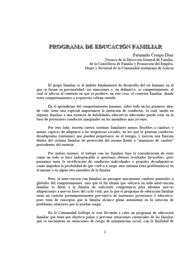 Programa de Educación Familiar en Galicia | PDF | Comportamiento | Familia