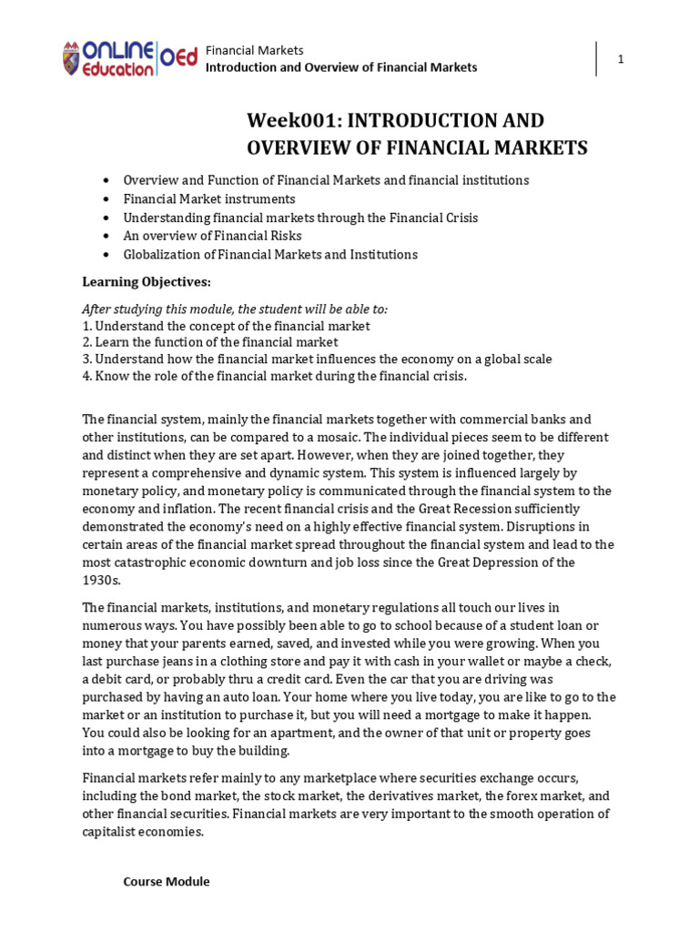 Overview of Financial Markets and Risks | PDF | Financial Markets | Stocks