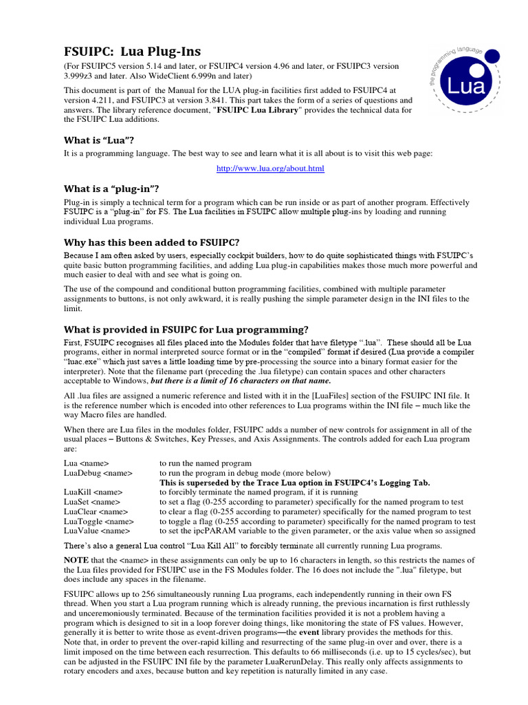 FSUIPC Lua Plug-Ins Guide | PDF | Library (Computing) | System Software