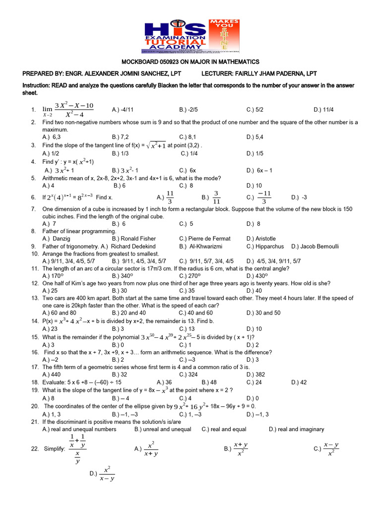 MATH-MAJORS-REVIEWER | PDF | Euclidean Geometry | Elementary Geometry