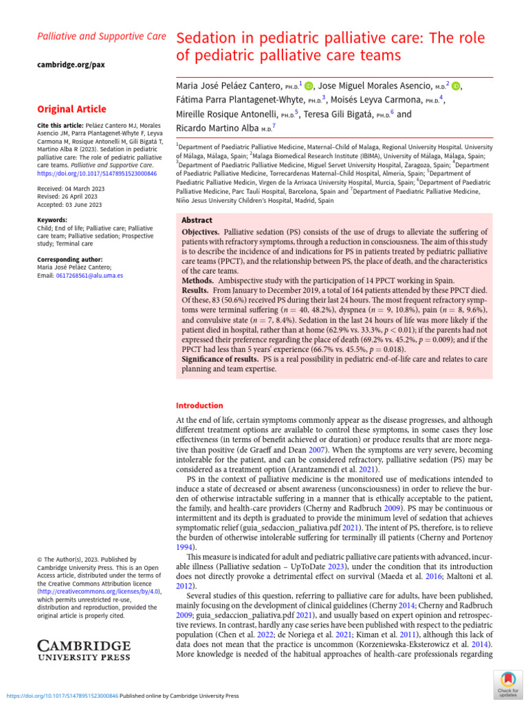 Sedation in Pediatric Palliative Care The Role of Pediatric Palliative ...
