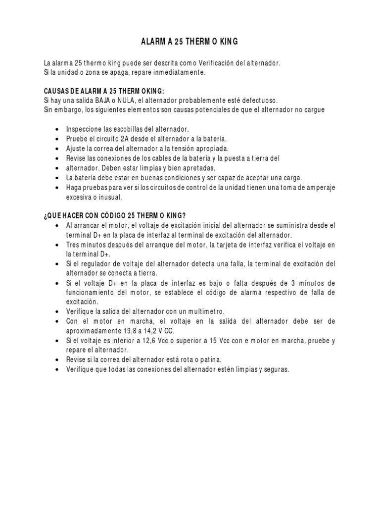 Alarma 25 Thermo King Descargar gratis PDF voltaje Inductor