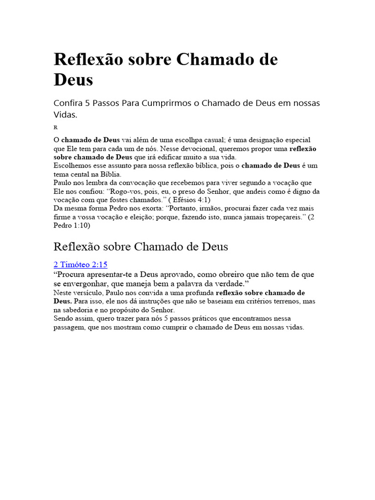 Reflexão sobre o Chamado de Deus | PDF | Deus | Fé
