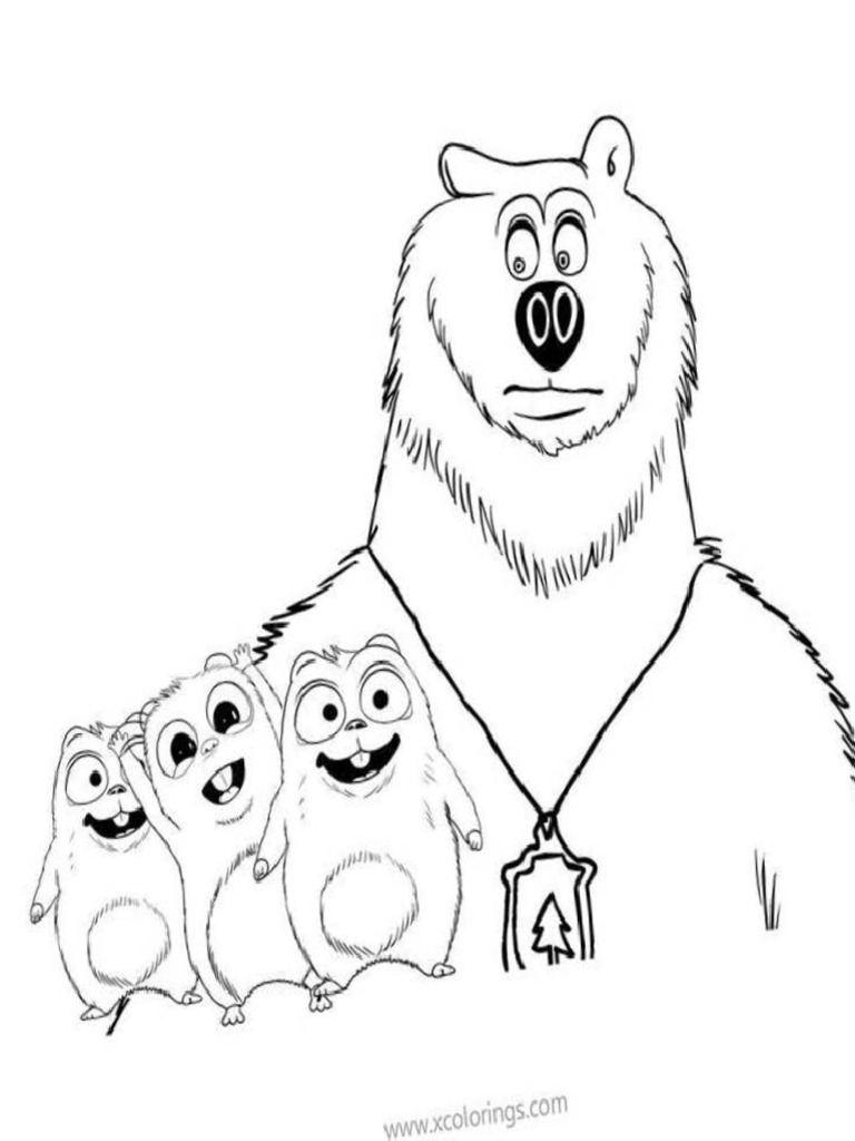 Grizzy and The Lemmings Coloring Pages Bear and Three Lemmings ...