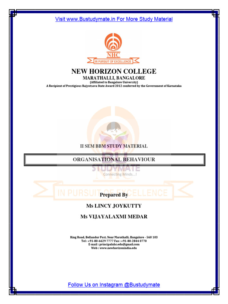 Organisational Behaviour Notes Pdf Attitude Psychology