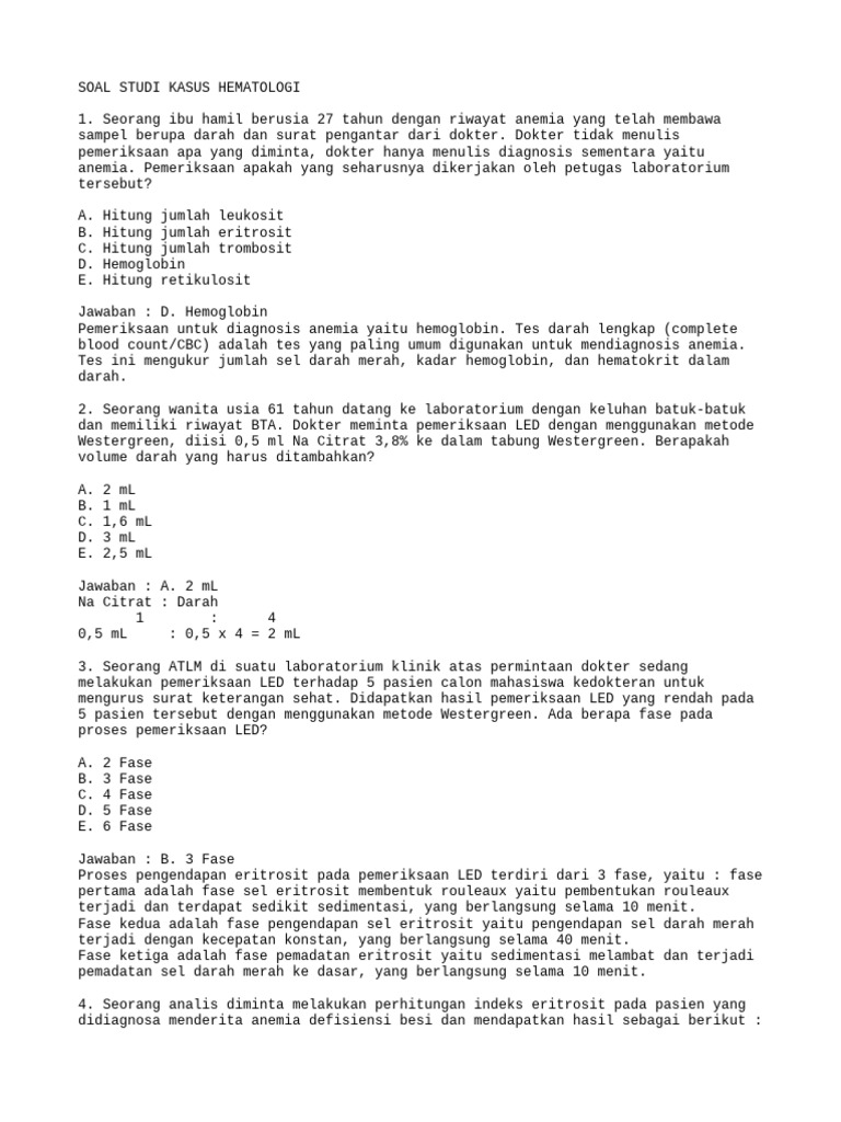 Soal Hematologi untuk Diagnosa Anemia | PDF