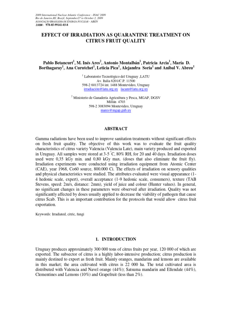 Effect of Irradiation As Quarantine Treatment On Citrus Fruit Quality ...